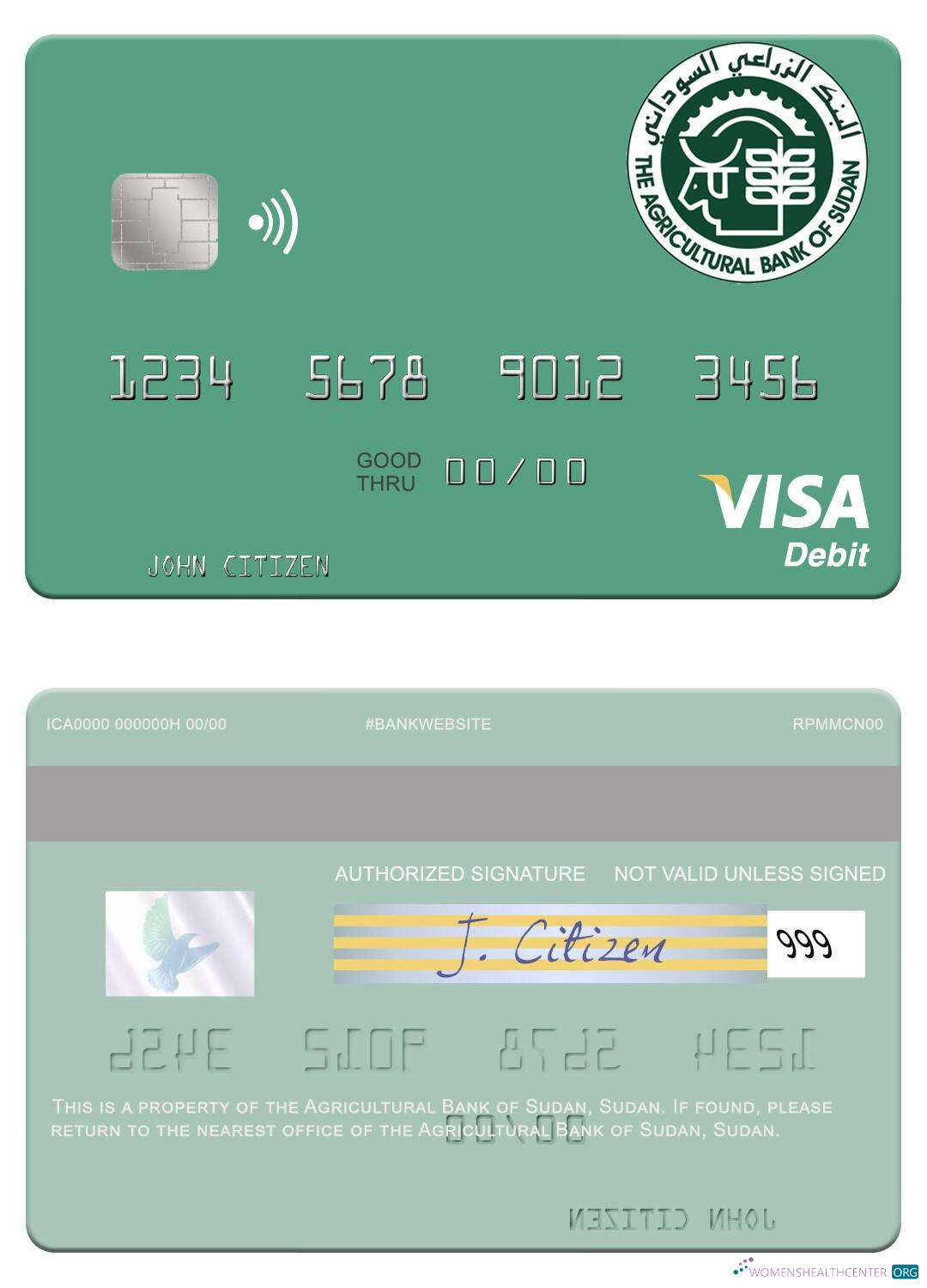 Download Sudan The Agricultural Bank of Sudan visa debit card Photoshop template